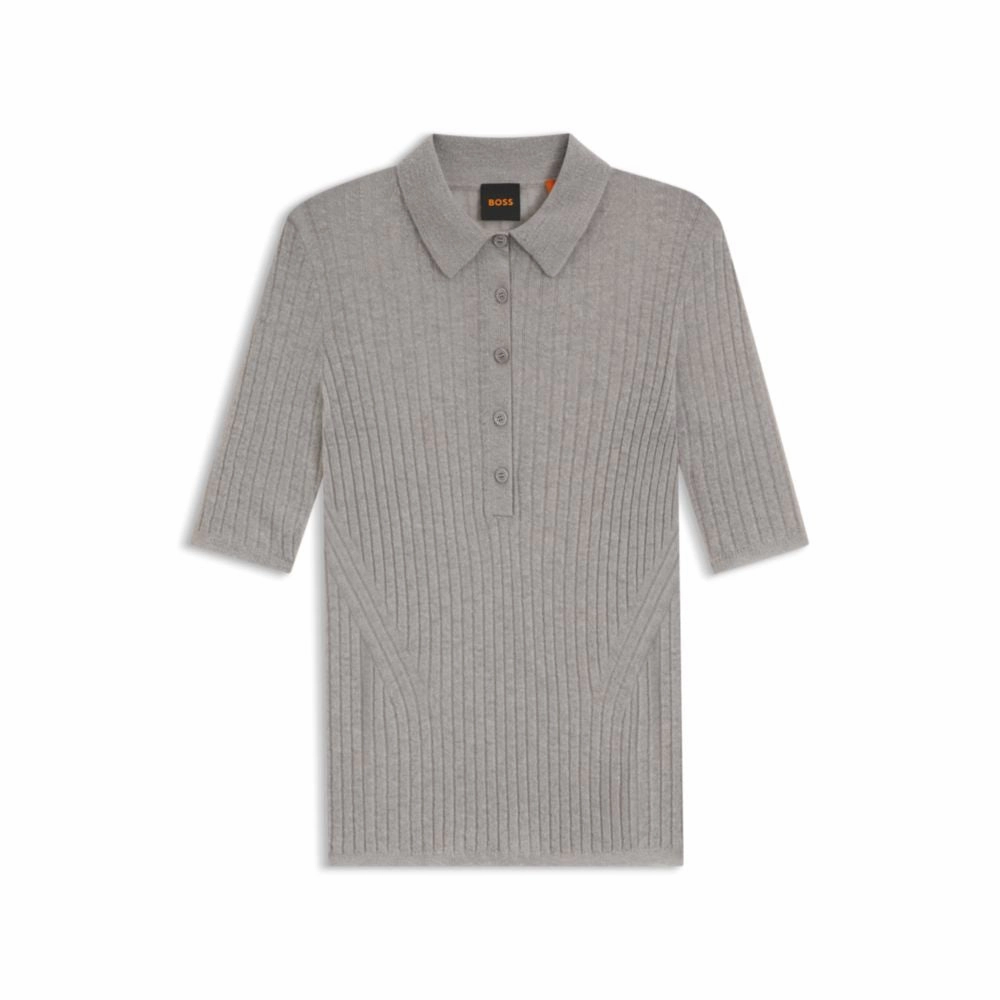 Ribbed knit polo in wool Perfect Knit