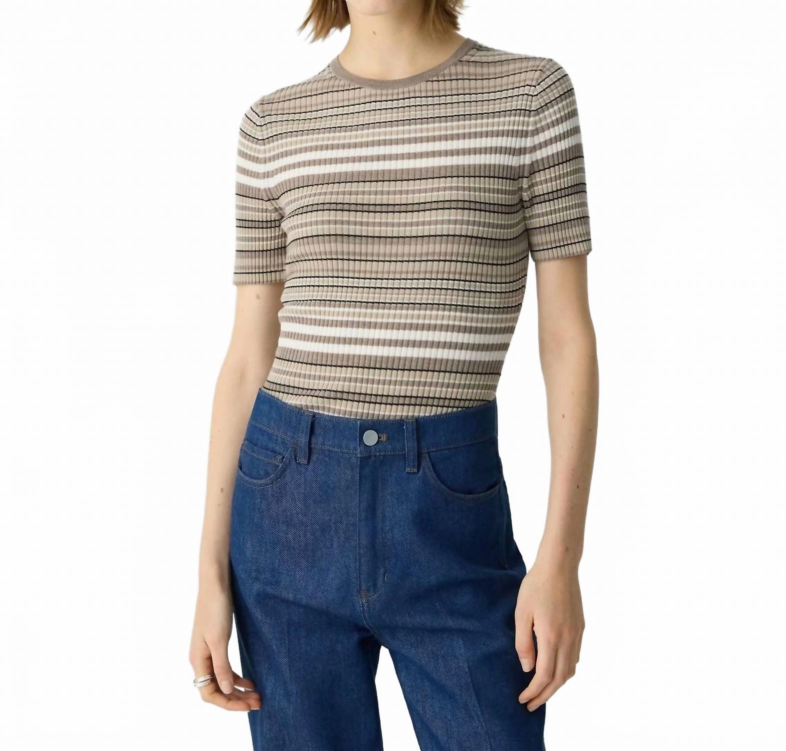 Ribbed Short-Sleeve Sweater In Light Cider Multi Everyday Comfort