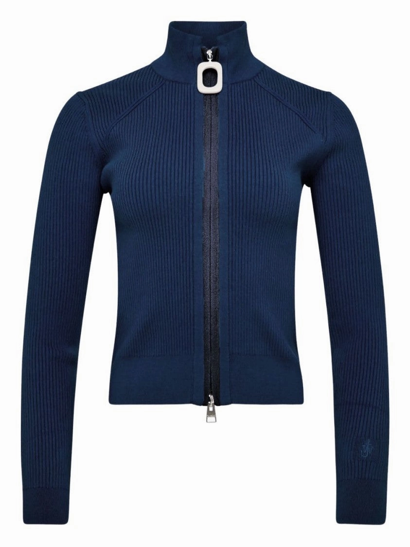 Chilly Knitwear Ribbed Steel Blue Sweater With High Neck
