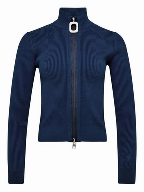 Ribbed Steel Blue Sweater With High Neck Softened Edges