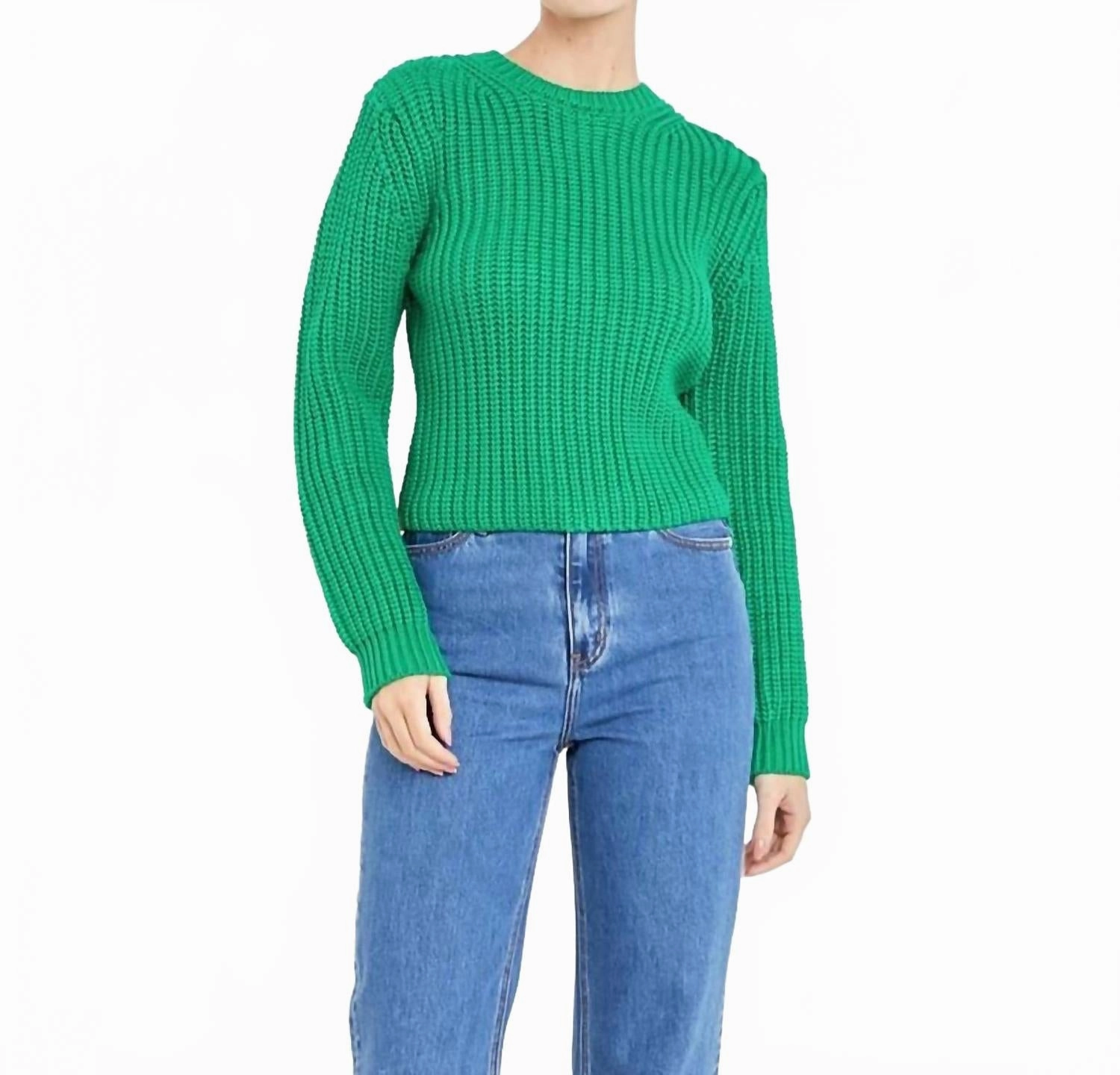 Chilly Days Wear Ribbed Sweater In Green