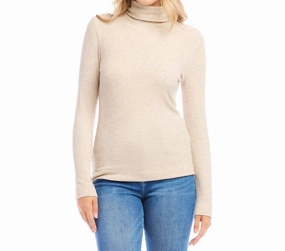 Cozy Knit Style Ribbed Turtleneck Top In Oatmeal