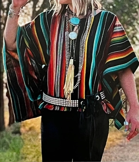 Comfy Fashion Knit Layering Riley Poncho Top In Multi
