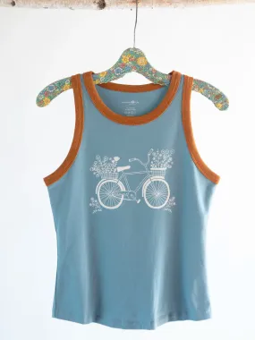 Ringer Tank Top - Dusty Blue Bike Chill Vibe Eco Friendly Dye