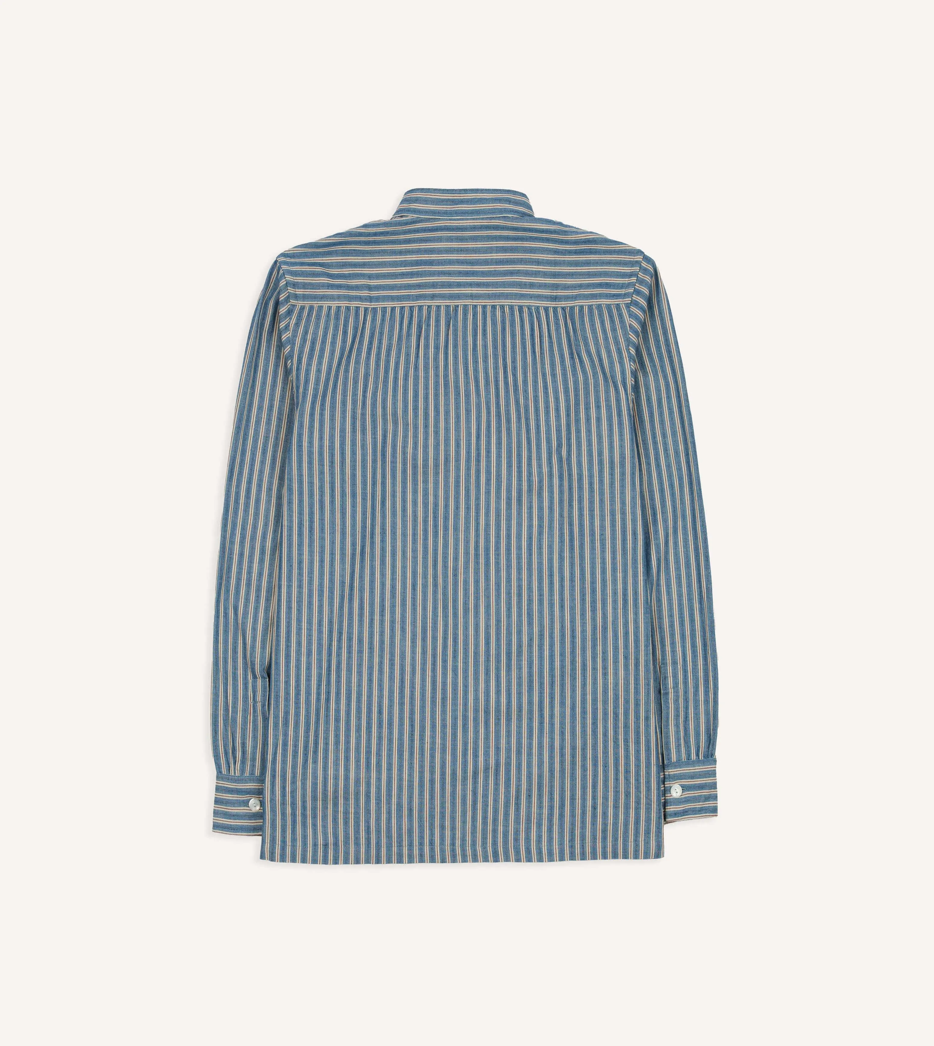 Budget Friendly Hypoallergenic Lining Indigo Stripe Cotton Mandarin Collar Popover Shirt