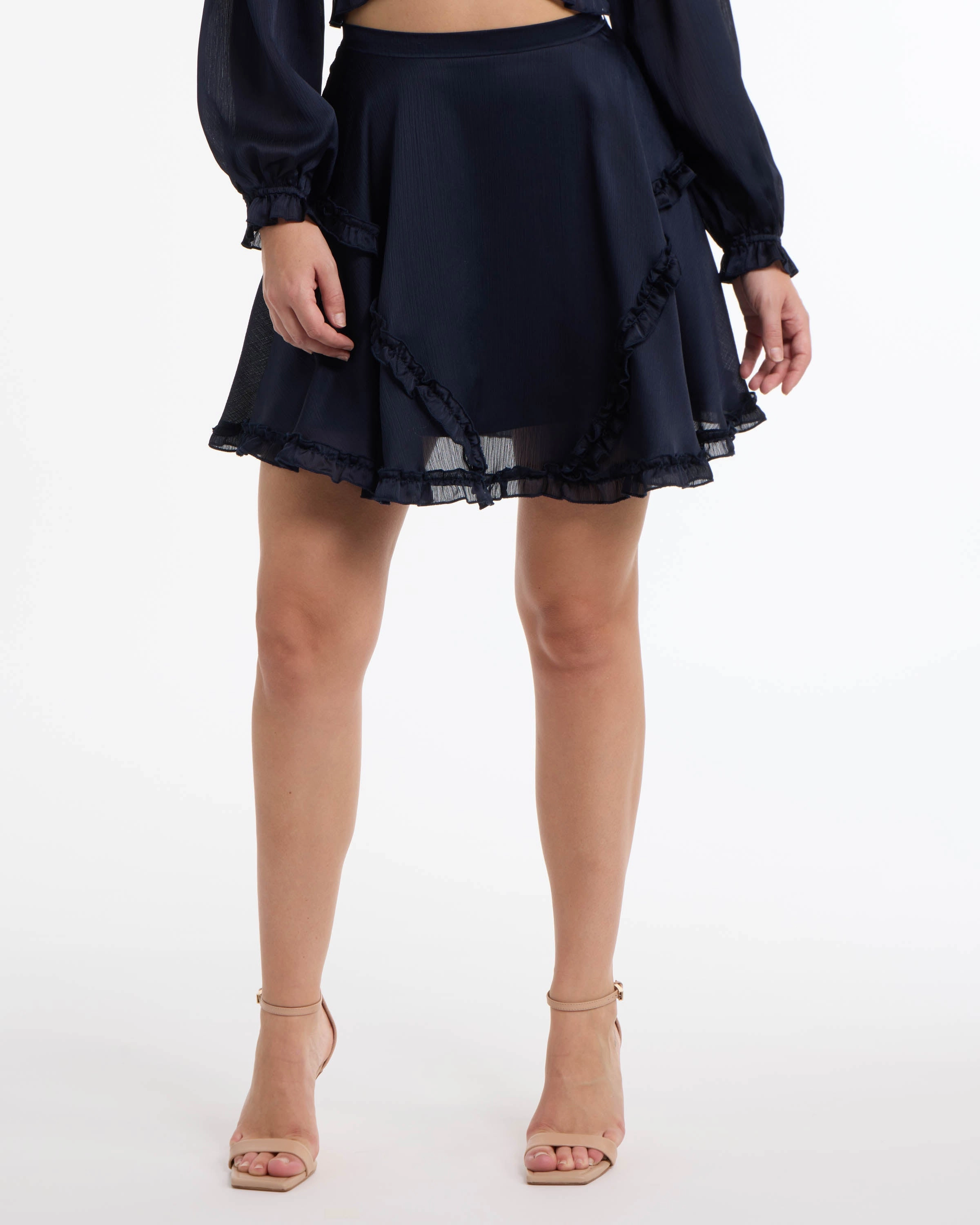Bebe Women's Yoryu Ruffle Skirt Cozy Feel