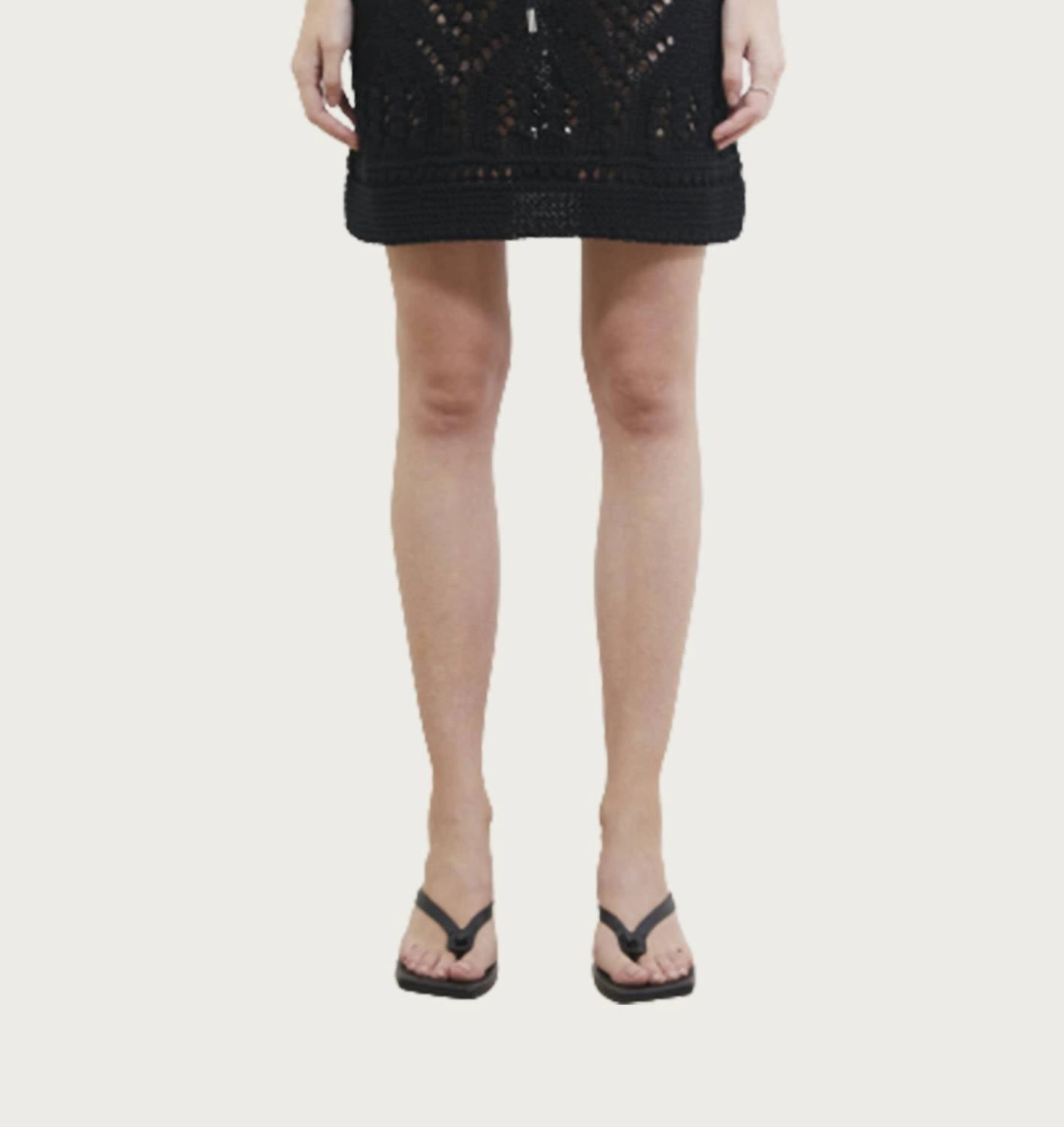 Crochet Knit Mini Skirt In Black tech fabric Cashmere Touch