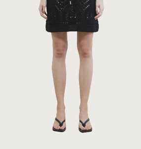 Crochet Knit Mini Skirt In Black Lightweight Fabric Crossback Strap