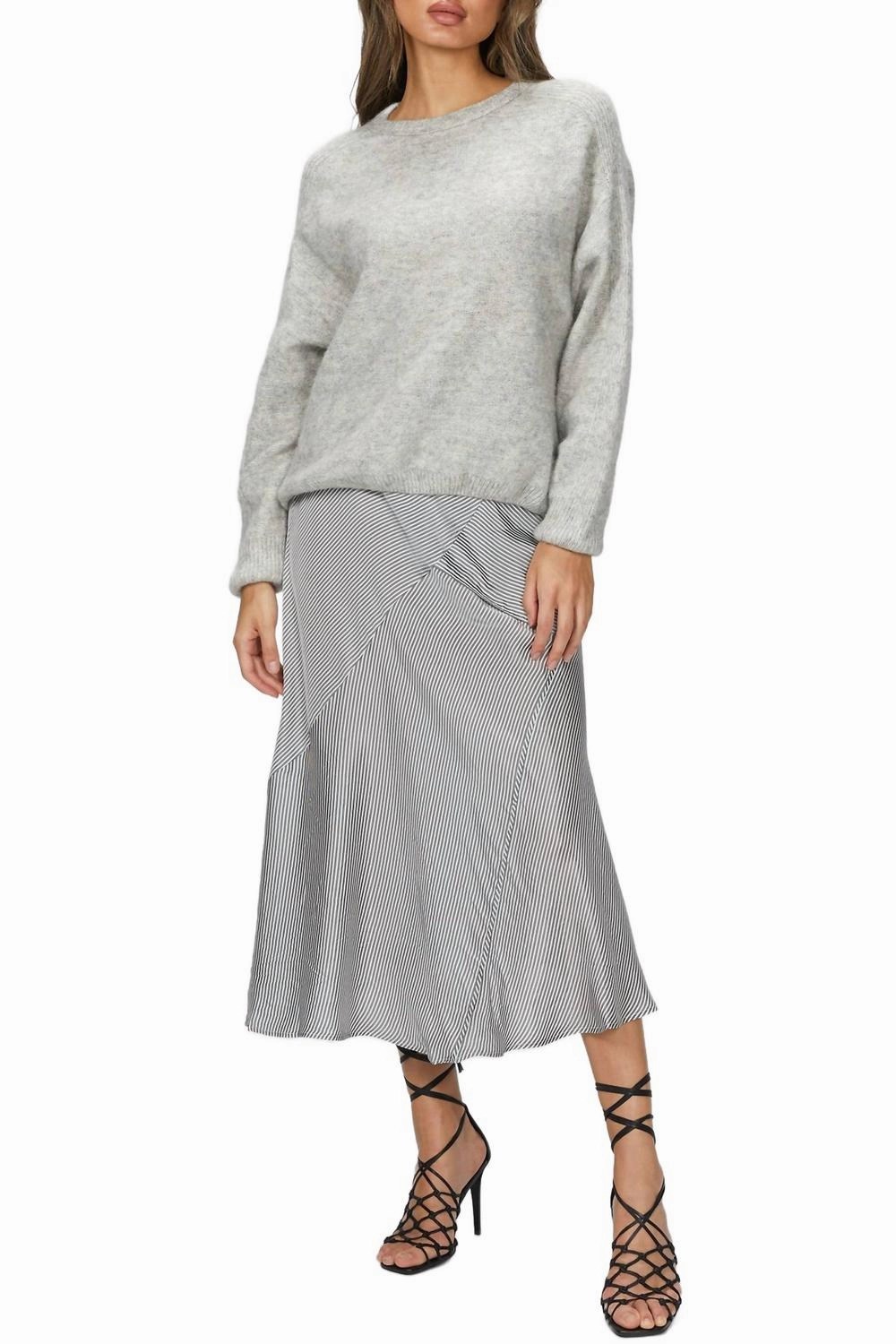 Wrap style Etta Midi Skirt In Fog Stripe