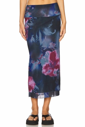 Sunset Mesh Maxi Skirt In Night Combo Cozy Vibes