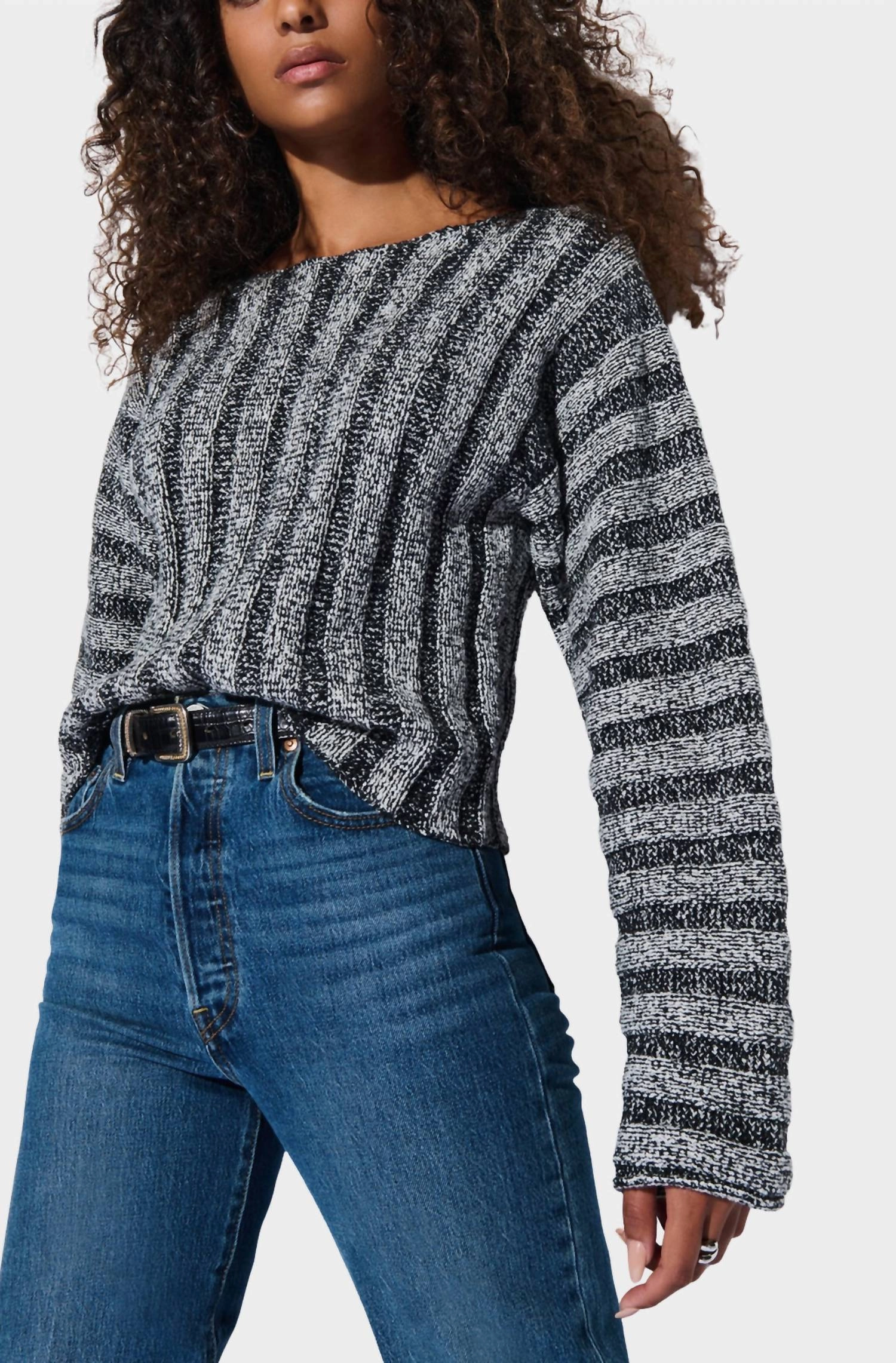 Ronan Cotton Sweater In Marled Black Stylish Comfort Trendy Look