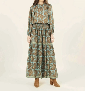 Neutral Tone Cozy Finish Rosalita Maxi Skirt In Etta Jadeite