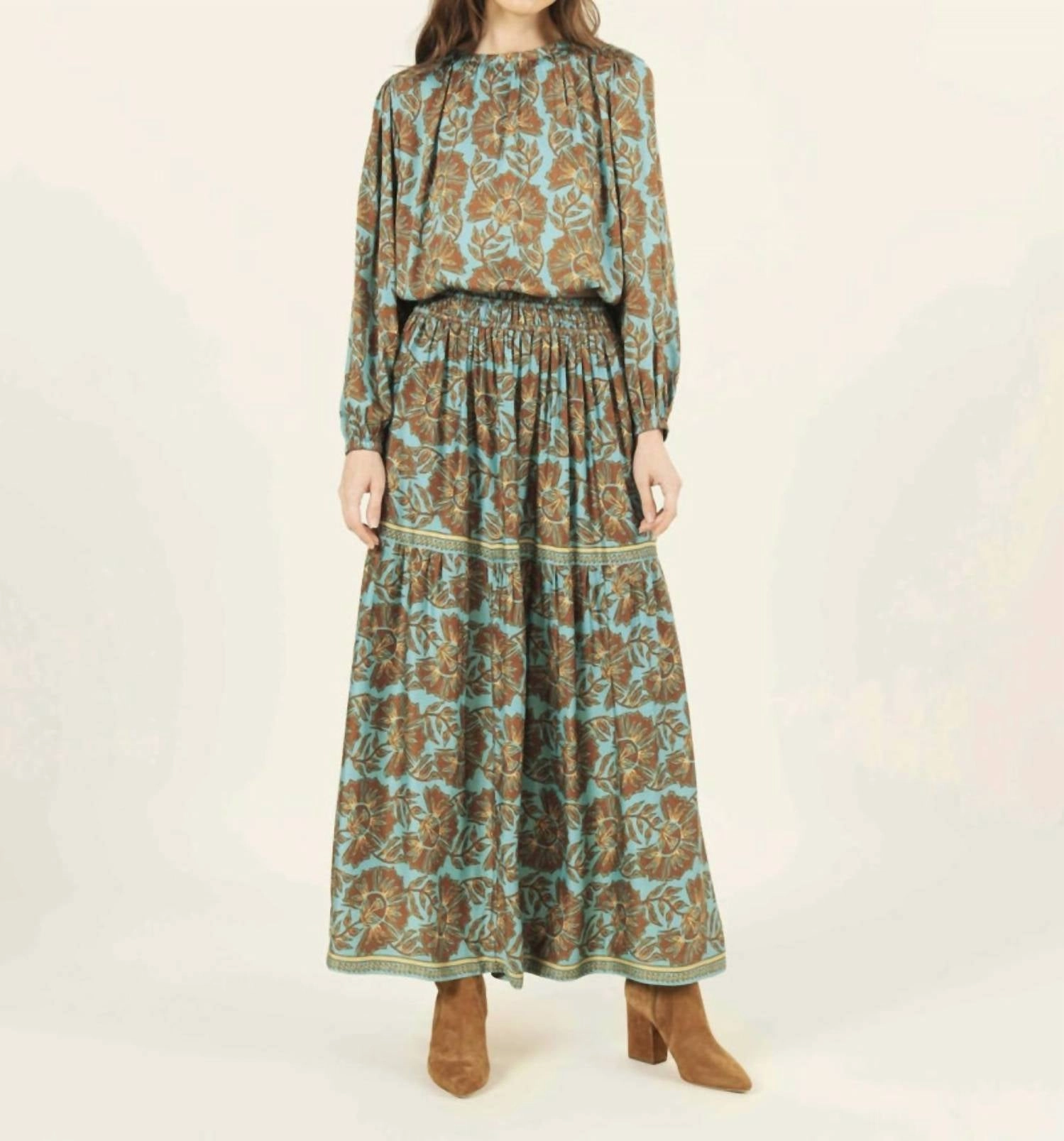 Double Layer Construction Rosalita Maxi Skirt In Etta Jadeite