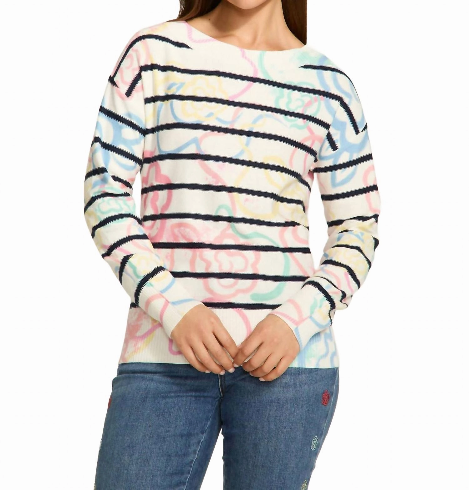 Rosette Print Boat Neck Sweater Layered Knitwear
