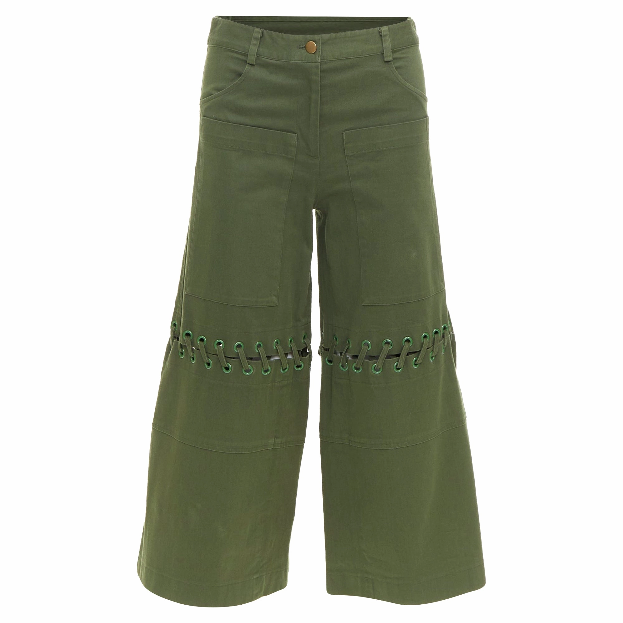 Anti Pilling Surface date night look Rosie Assoulin green eyelet lace weaved knee culotte pants