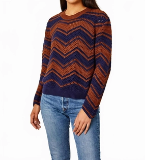 Comfy Knit Look Ruby Cotton Sweater In Navy Multi