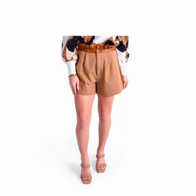Ruffle High Waist Short In Tan Ponte Flats Beach-Ready Look