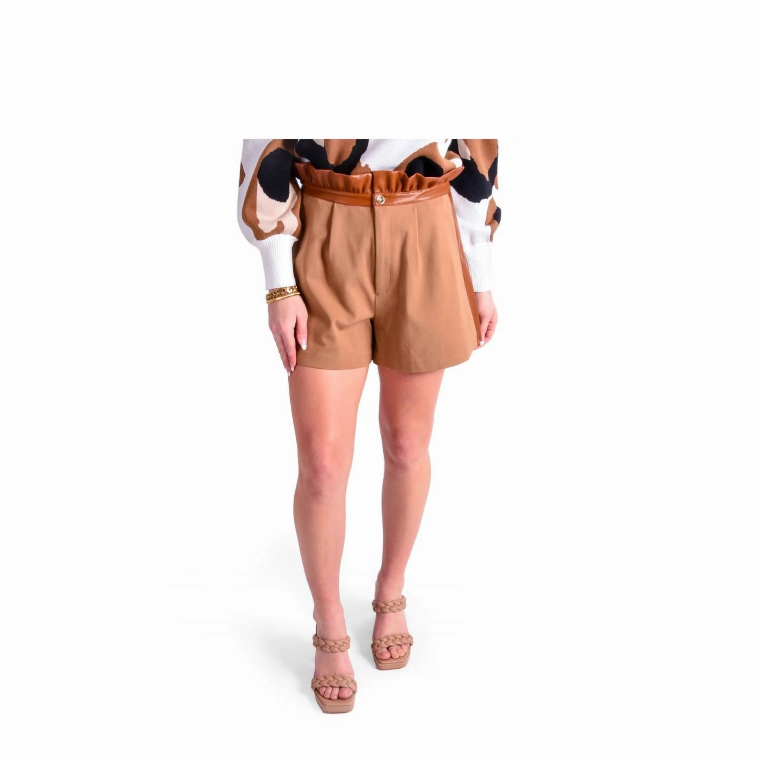 Ruffle High Waist Short In Tan Ponte Minimal Fit Anti Odor Technology