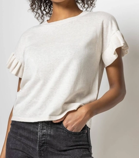 Ruffle Sleeve Crew Neck Sweater In Oat Layering Piece