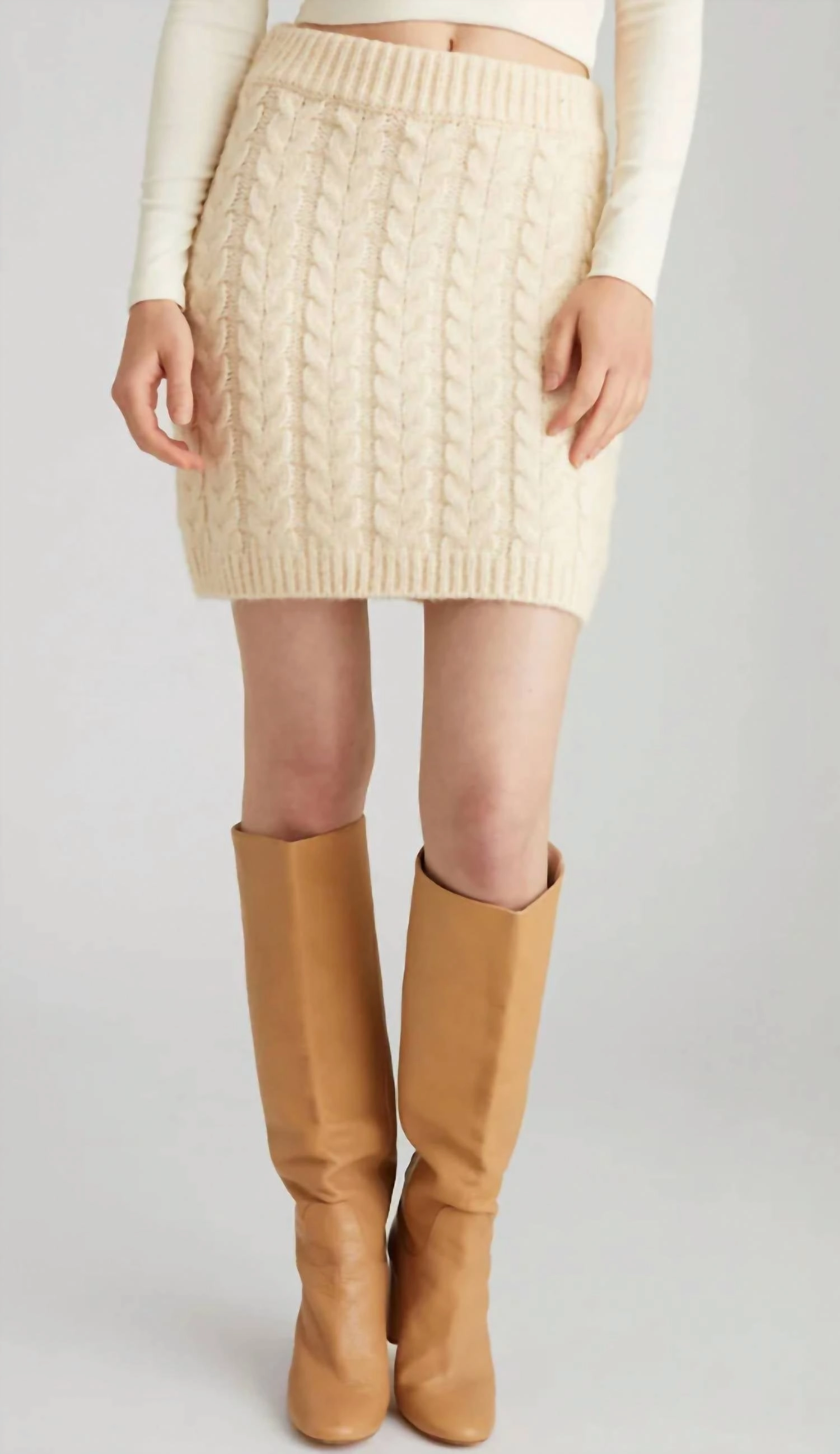 Kali Cable Mini Skirt In Cream Twist Front Design