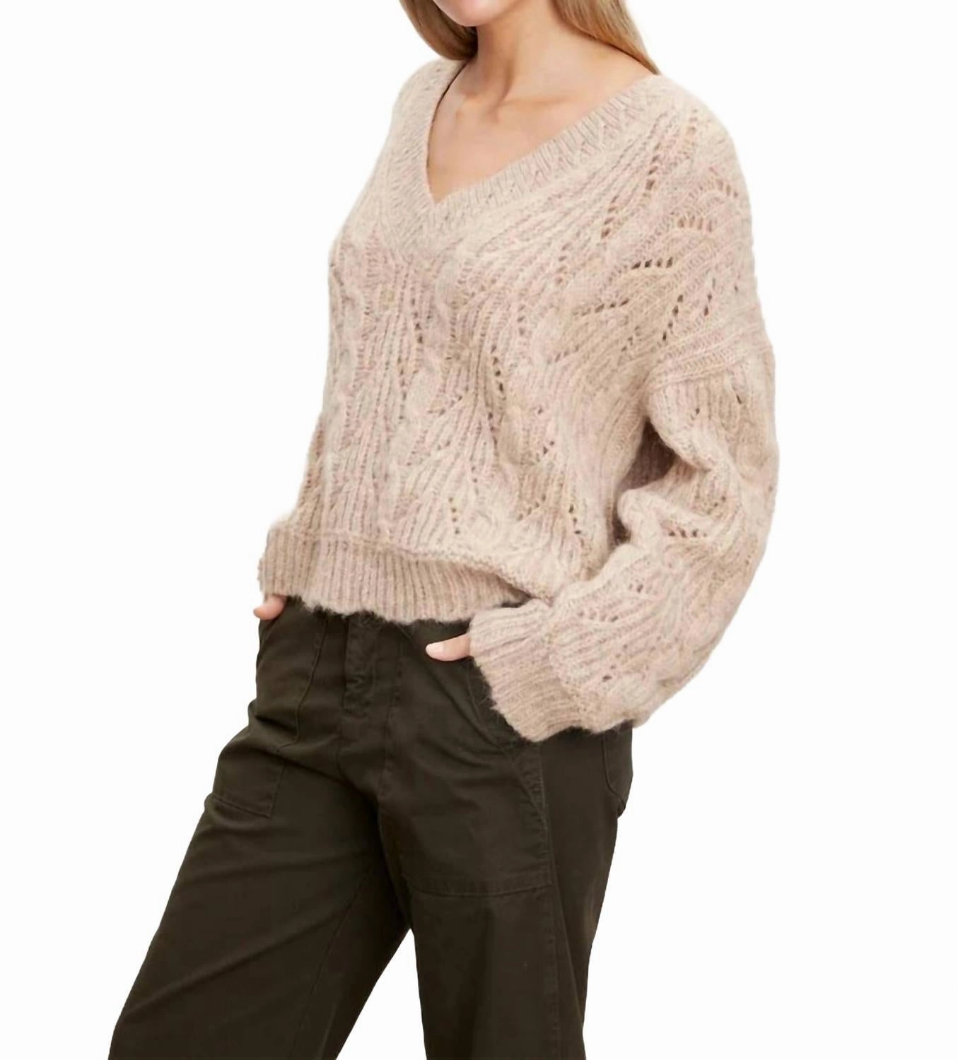 Sade V-Neck Knit Sweater In Oatmeal Classic Crew Neck Cold Comfort