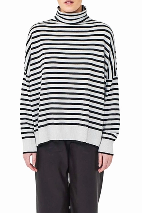 Comfy Knit Look Tactile Grid Knit Sage Funnel Neck Sweater In Silver Haze/coal