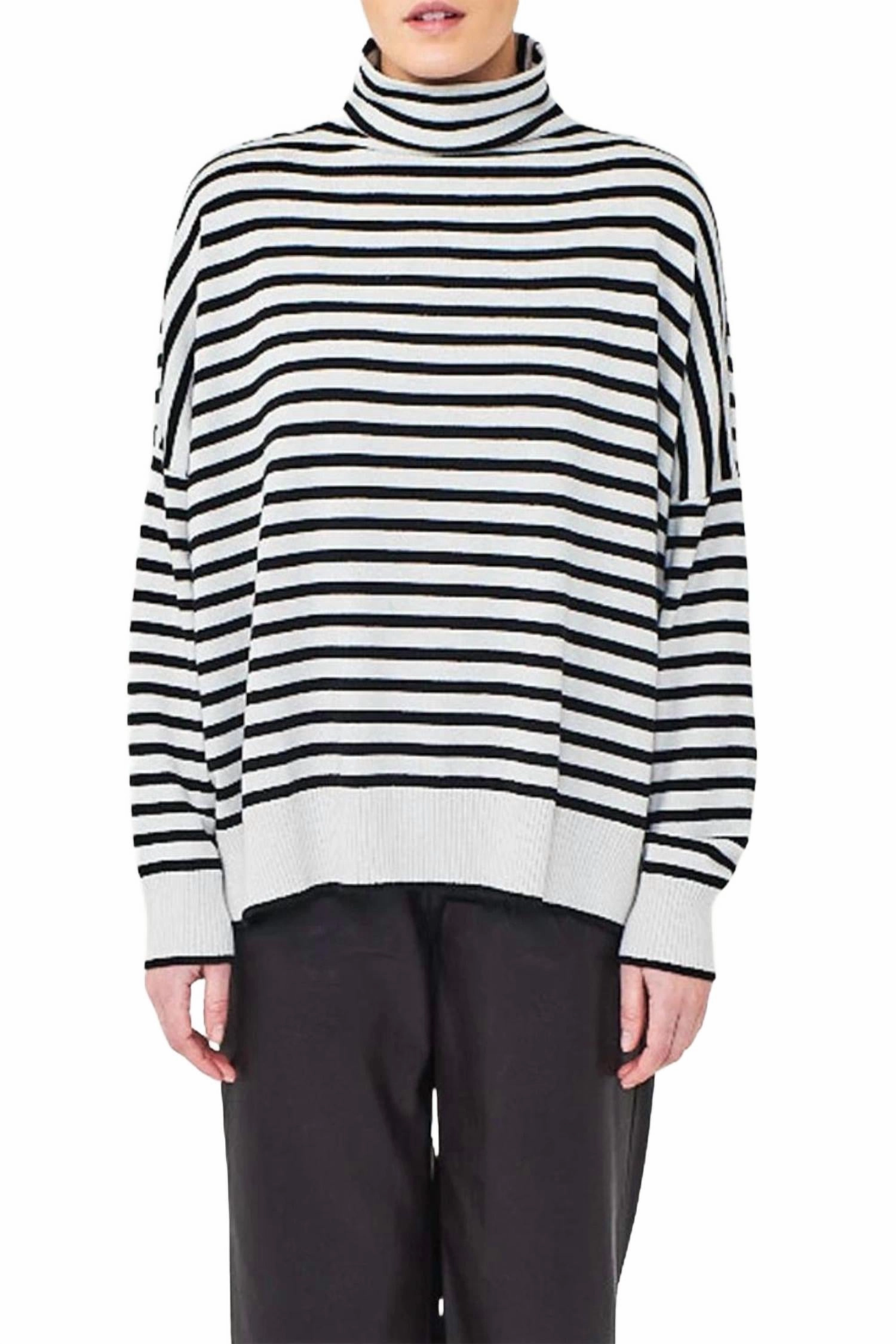 Light Knitwear Sage Funnel Neck Sweater In Silver Haze/coal
