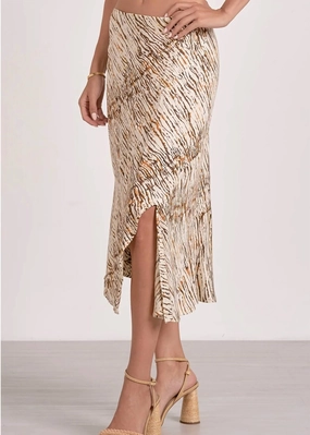 Sahara Printed Side Slit Midi Skirt In Multi Light Fabric No Ride Up