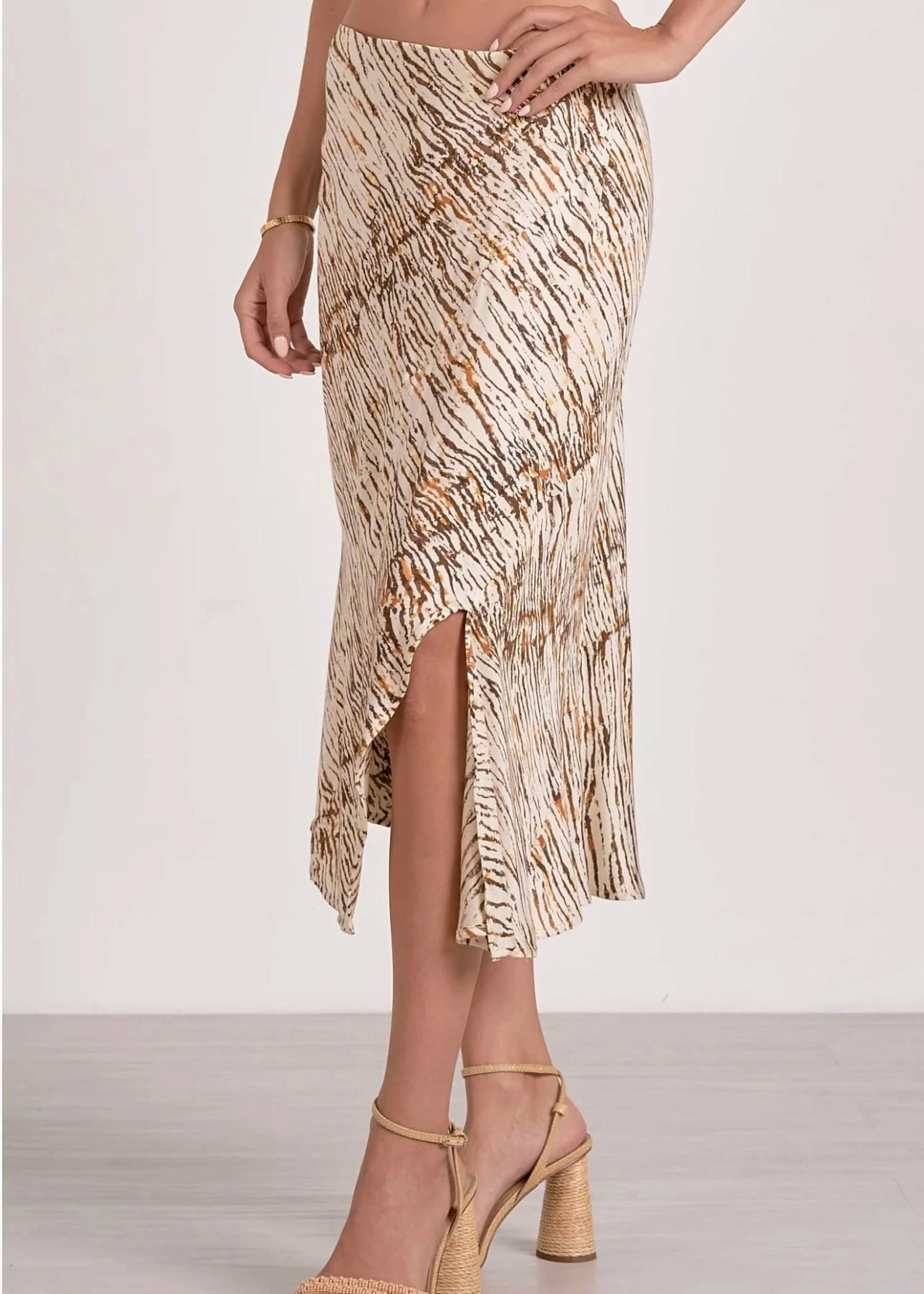 Sahara Printed Side Slit Midi Skirt In Multi Stretchy Timeless Piece