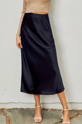 Satin Midi Skirt In Black Smart Look Breathable Comfort