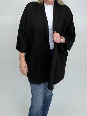 Scuba Modal Cardigan In Black Cold-Weather Layer Bias Cut Hem Details