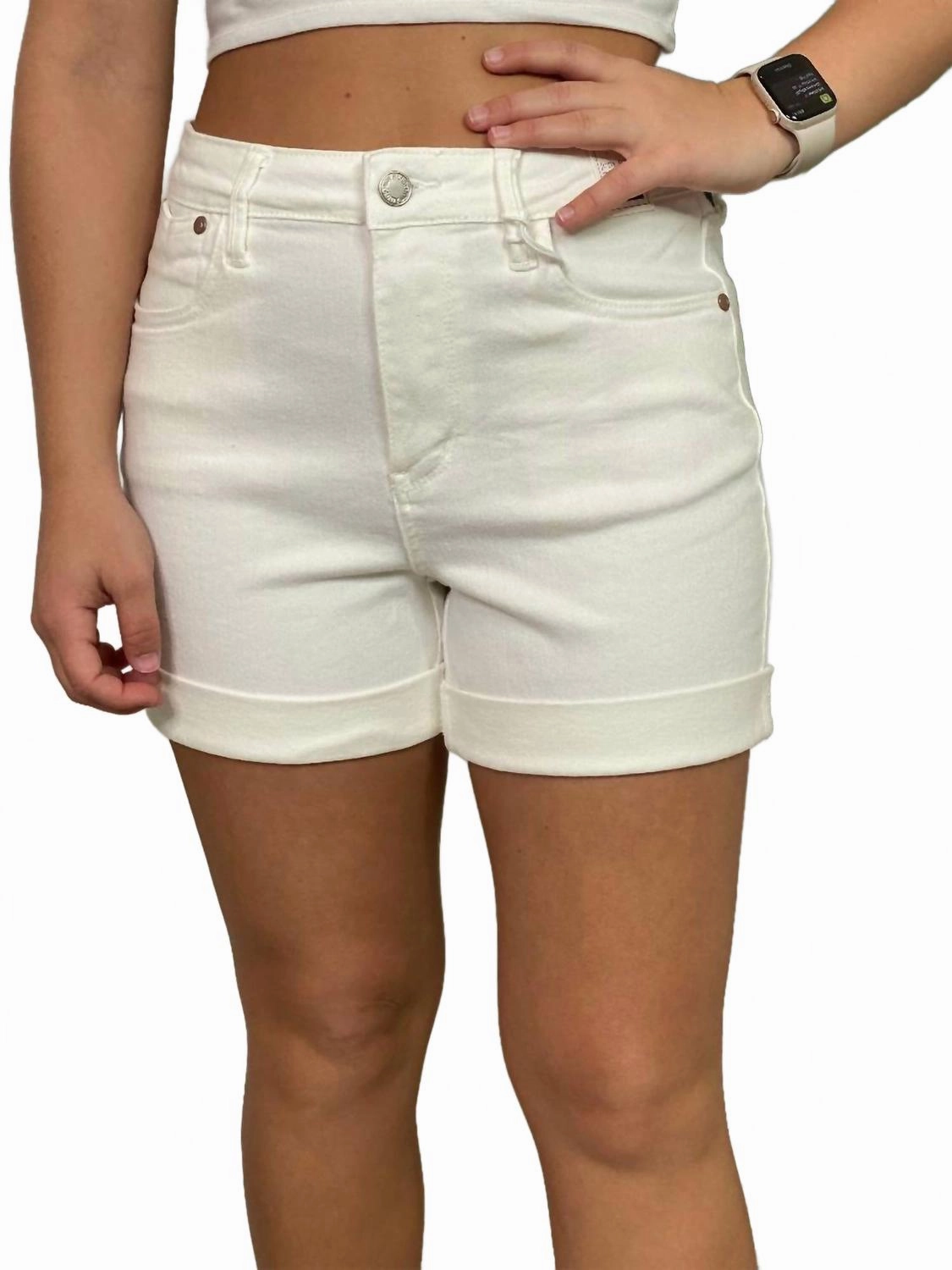 two piece outfit High Waisted Double Cuff Shorts In White
