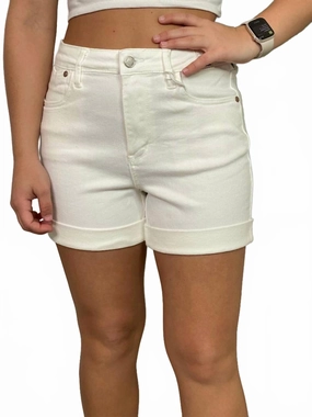 High Waisted Double Cuff Shorts In White colorful