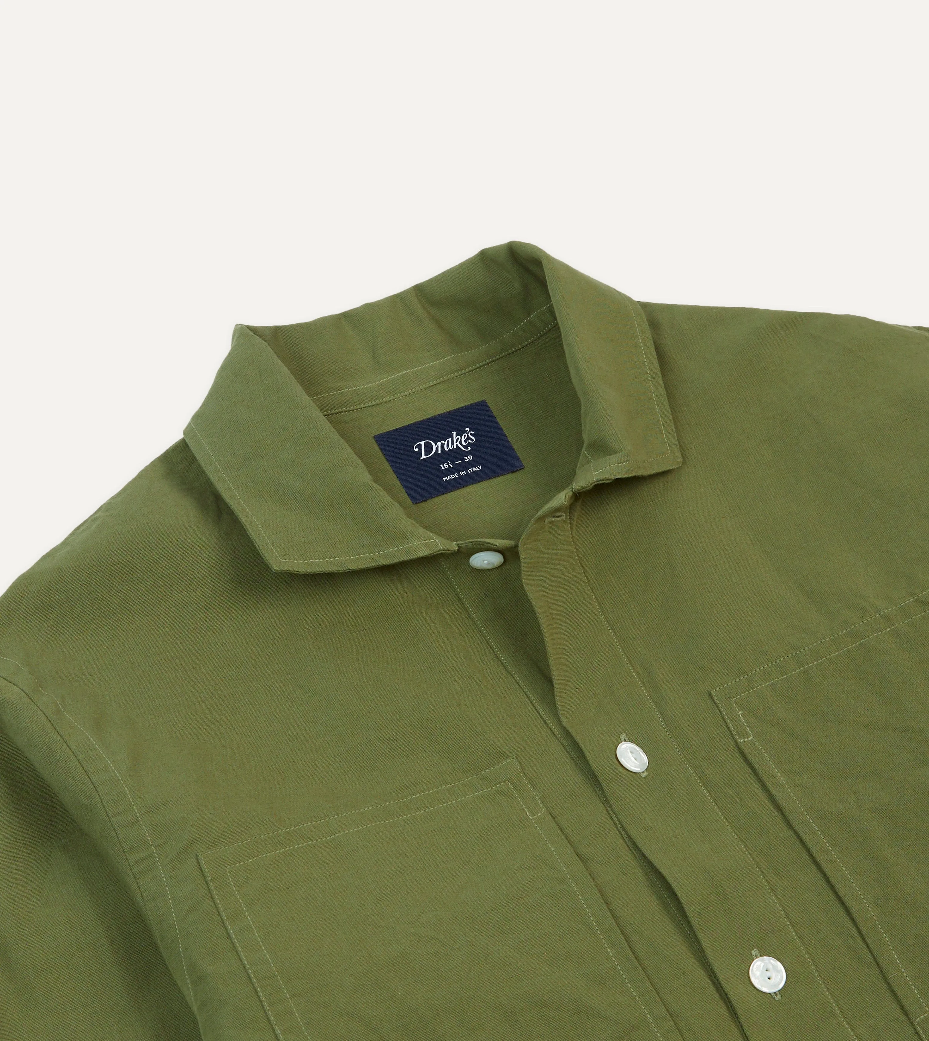 Olive Cotton-Linen Popover Shirt Earthy Hue
