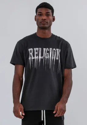 RELIGION BLEEDING T-SHIRT WASHED BLACK MultiPly Fabric No Shrink Technology