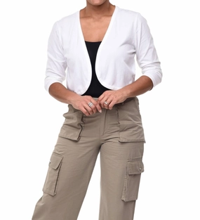 Chic and Warm Everyday Cozy 3/4 Sleeves Shrug In Ivory
