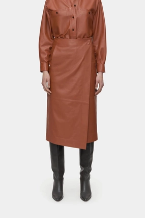 Slim Wrap Skirt In Ferro Brown Breathable Material Laid Back Look