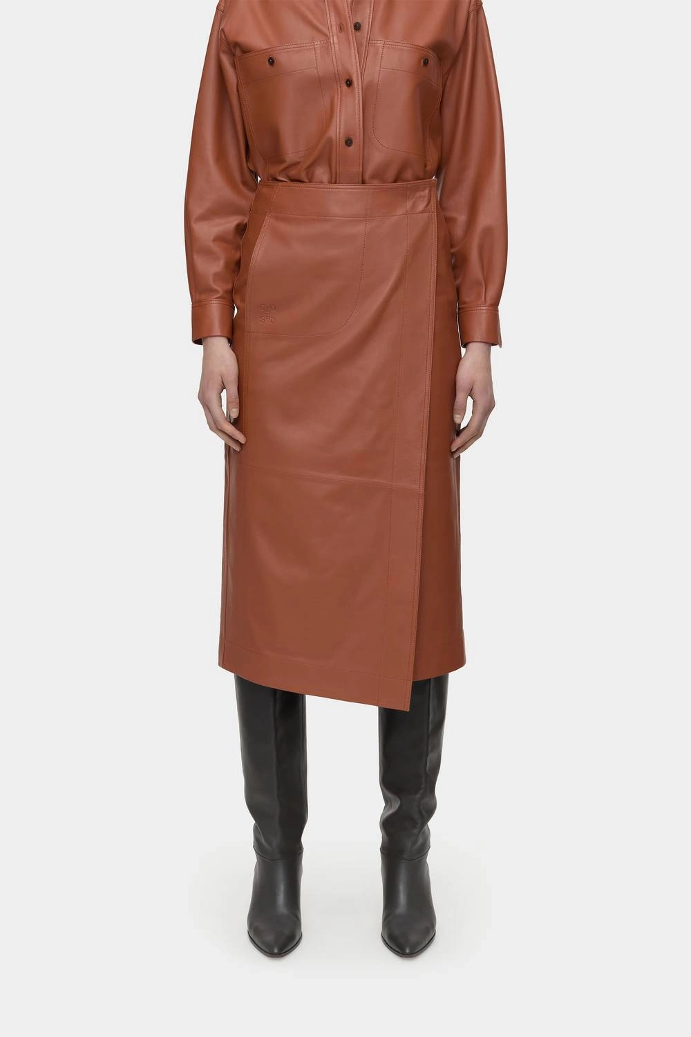 Slim Wrap Skirt In Ferro Brown Breathable Material Laid Back Look