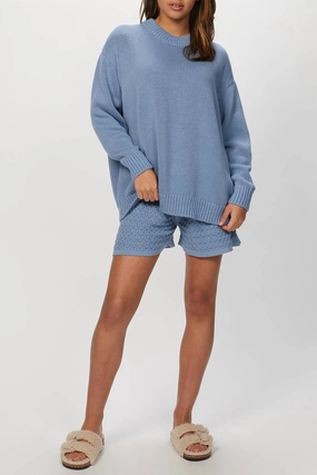 Comfy Must-Have Drop Shoulder Design Chunky Crew Neck Jumper In Faded Denim