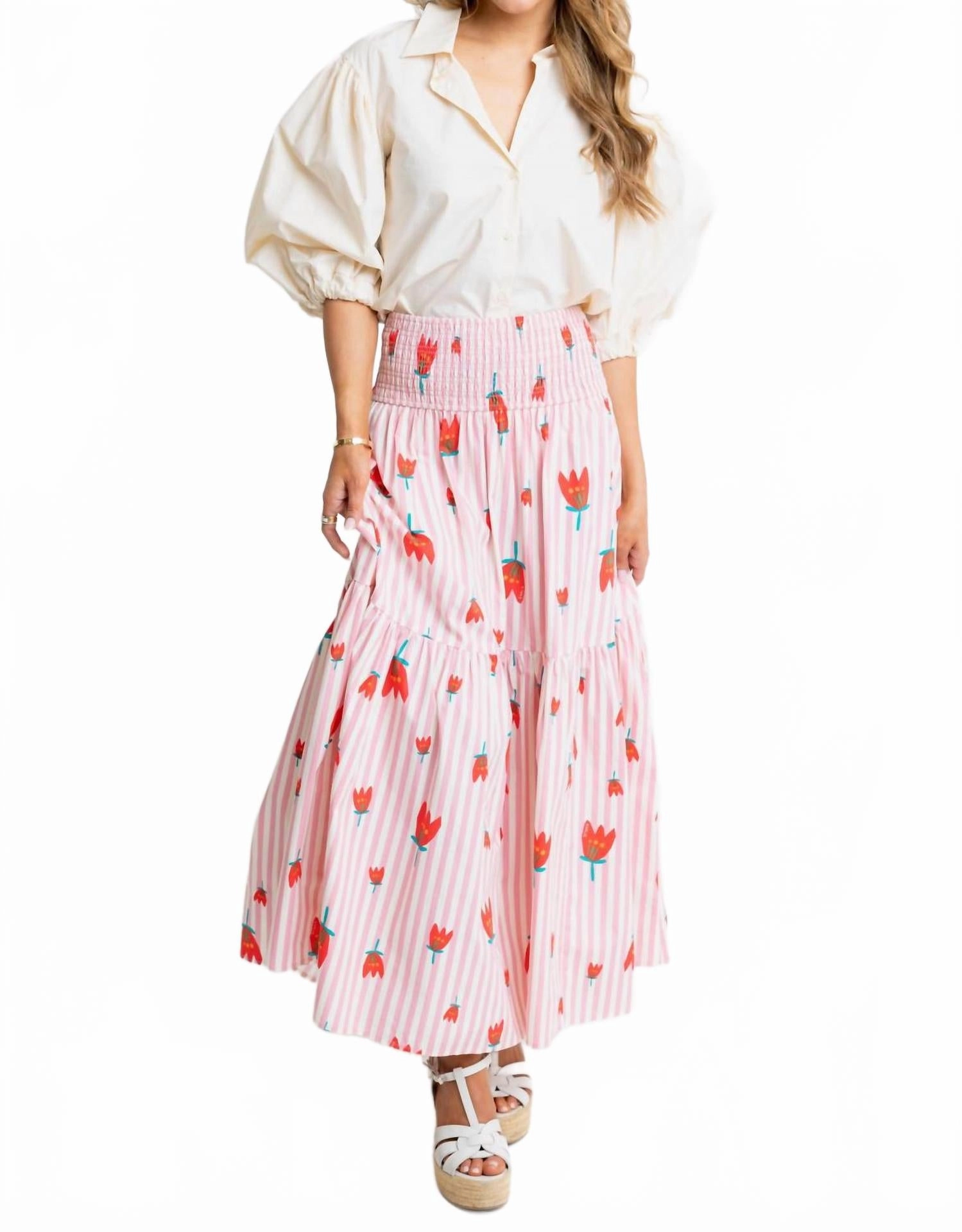 Frayed Finish Women's Signature Maxi Skirt In Pink Poppy