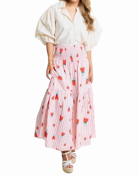Frayed Finish Women's Signature Maxi Skirt In Pink Poppy