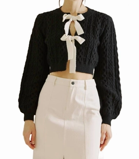 Women's Take A Bow Cable Knit Cardi In Black Versatile Layering Piece Basic Layer