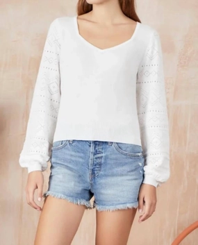 Layered Warmth Anna Pointelle V Neck In White