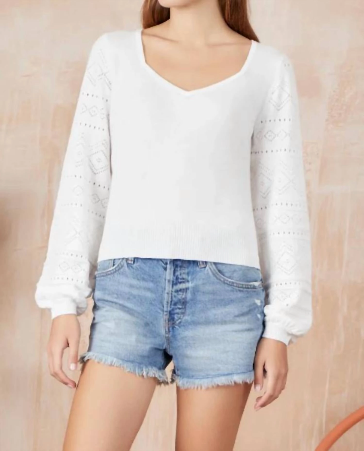 Layered Warmth Anna Pointelle V Neck In White