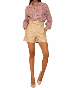 UV Protection Fabric Timeless Look Selena Faux Leather Long Shorts In Cream