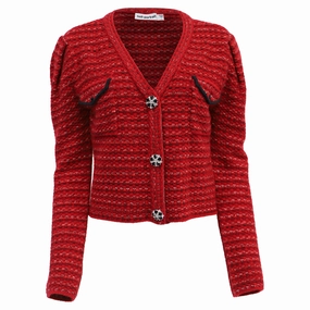 Comfortable Style Self-Portrait Melange Knit Cardigan in Red Wool