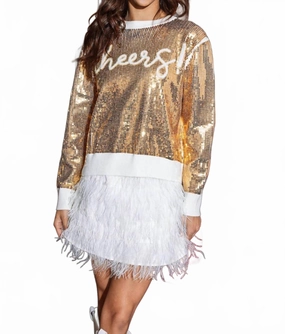 Breathable Layer Snug Layers Sequin Cheers Sweater In Gold