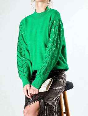 Ergonomic Sleeve Shape Perfect for Layering Sequin Detail Sweater In Green