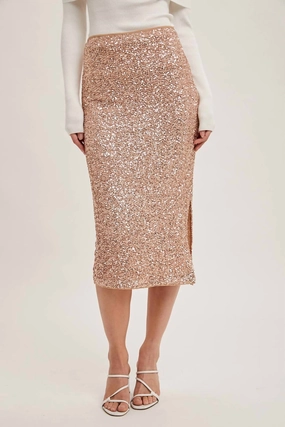 Sequin Midi Skirt In Champagne Semi Sheer Heritage Brand