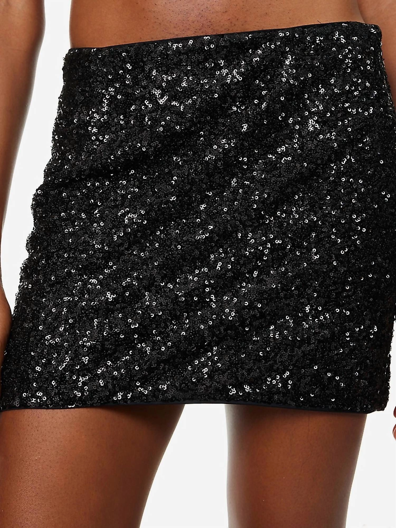 Sequin Mini Skirt In Black Seamless Edging Classic Elegance